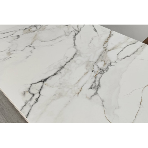 Стіл AGNES CERAMIC 160(240)*90 білий позолочений мат/коричневий