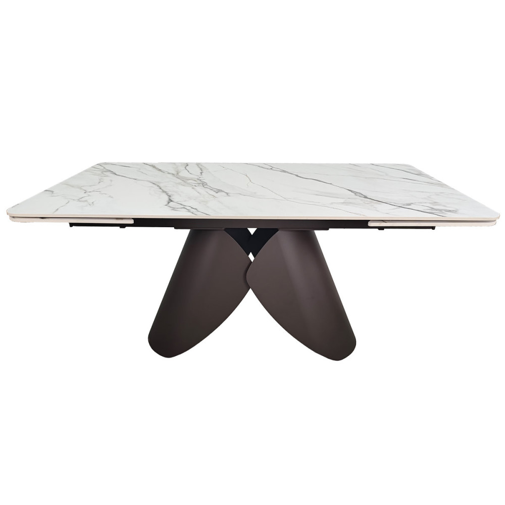 Стіл AGNES CERAMIC 160(240)*90 білий позолочений мат/коричневий