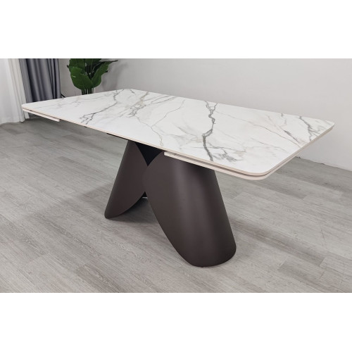 Стіл AGNES CERAMIC 160(240)*90 білий позолочений мат/коричневий
