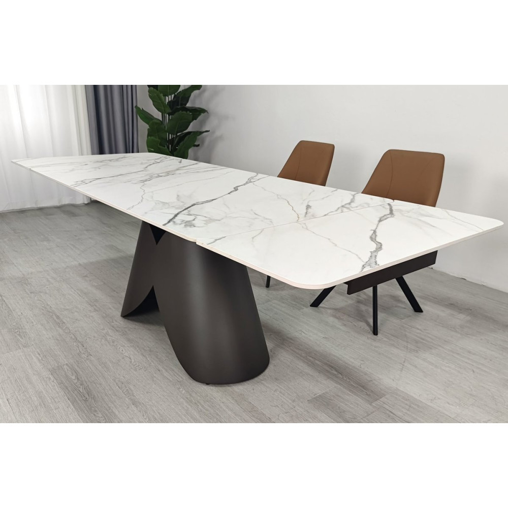 Стіл AGNES CERAMIC 160(240)*90 білий позолочений мат/коричневий