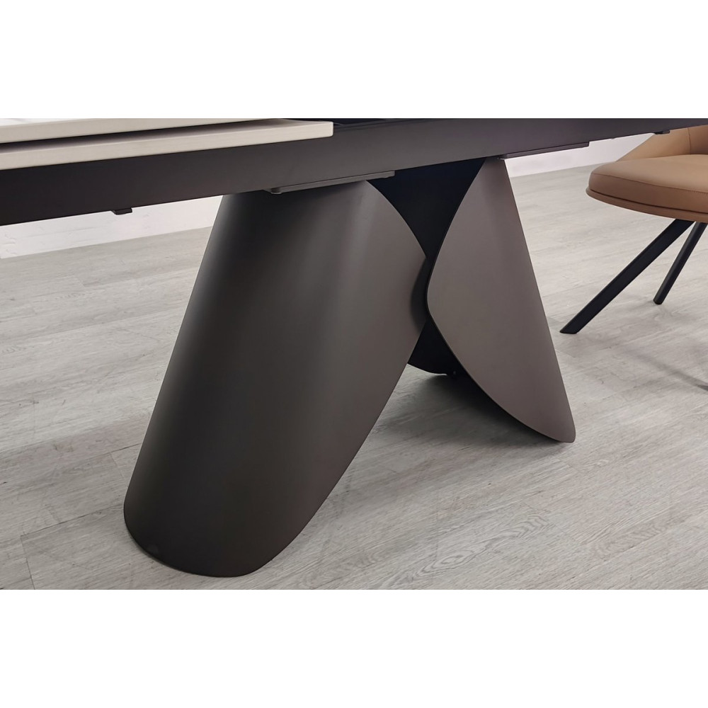 Стіл AGNES CERAMIC 160(240)*90 білий позолочений мат/коричневий
