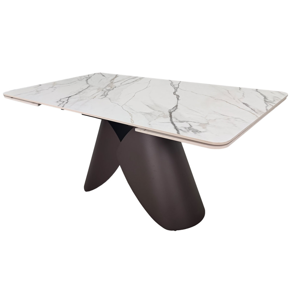 Стіл AGNES CERAMIC 160(240)*90 білий позолочений мат/коричневий