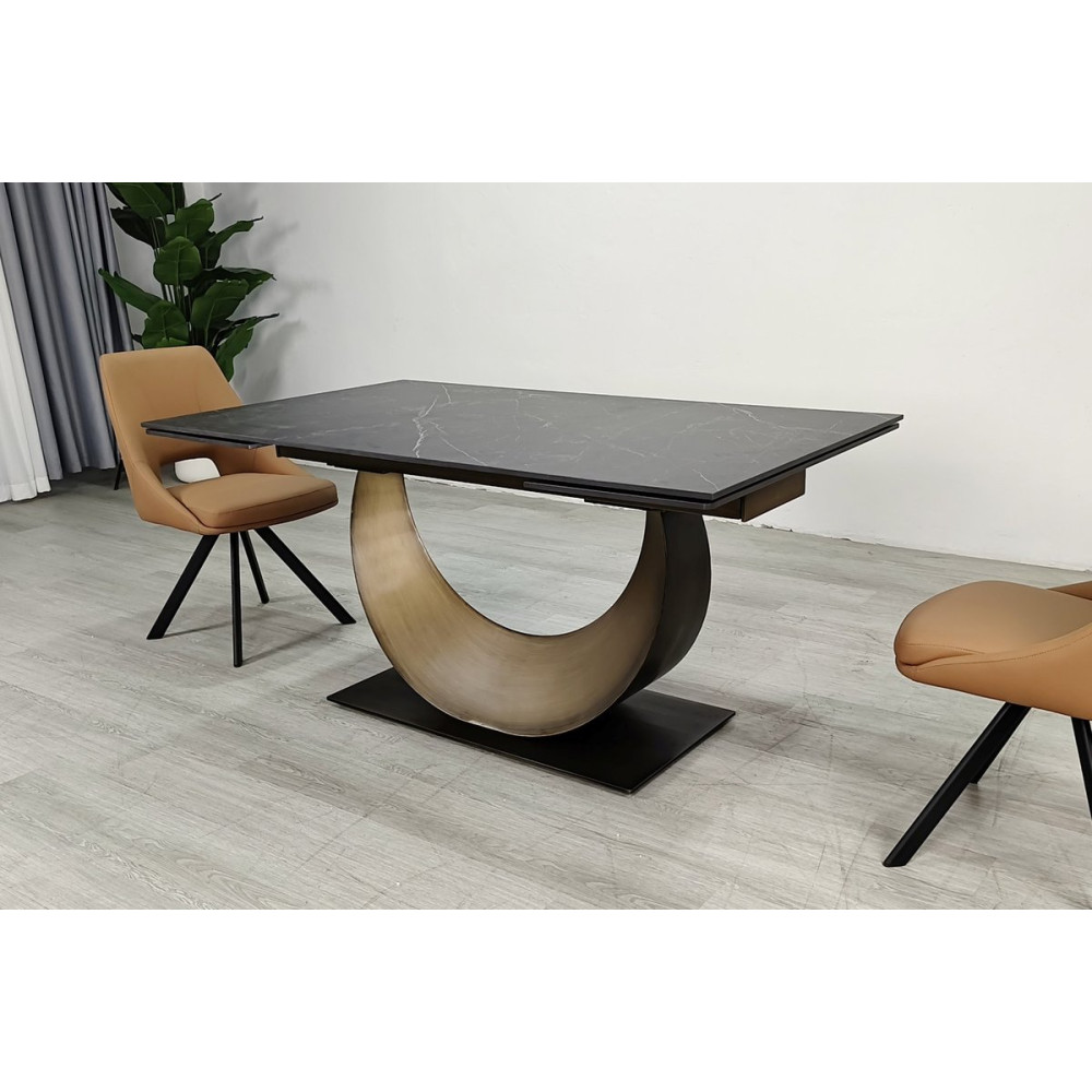Стіл AMELIA CERAMIC 160(240)*90 стіл чорний мат/бронзовий