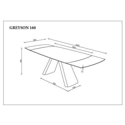 Стіл GREYSON CERAMIC 160(240)*90 сірий мат/чорний
