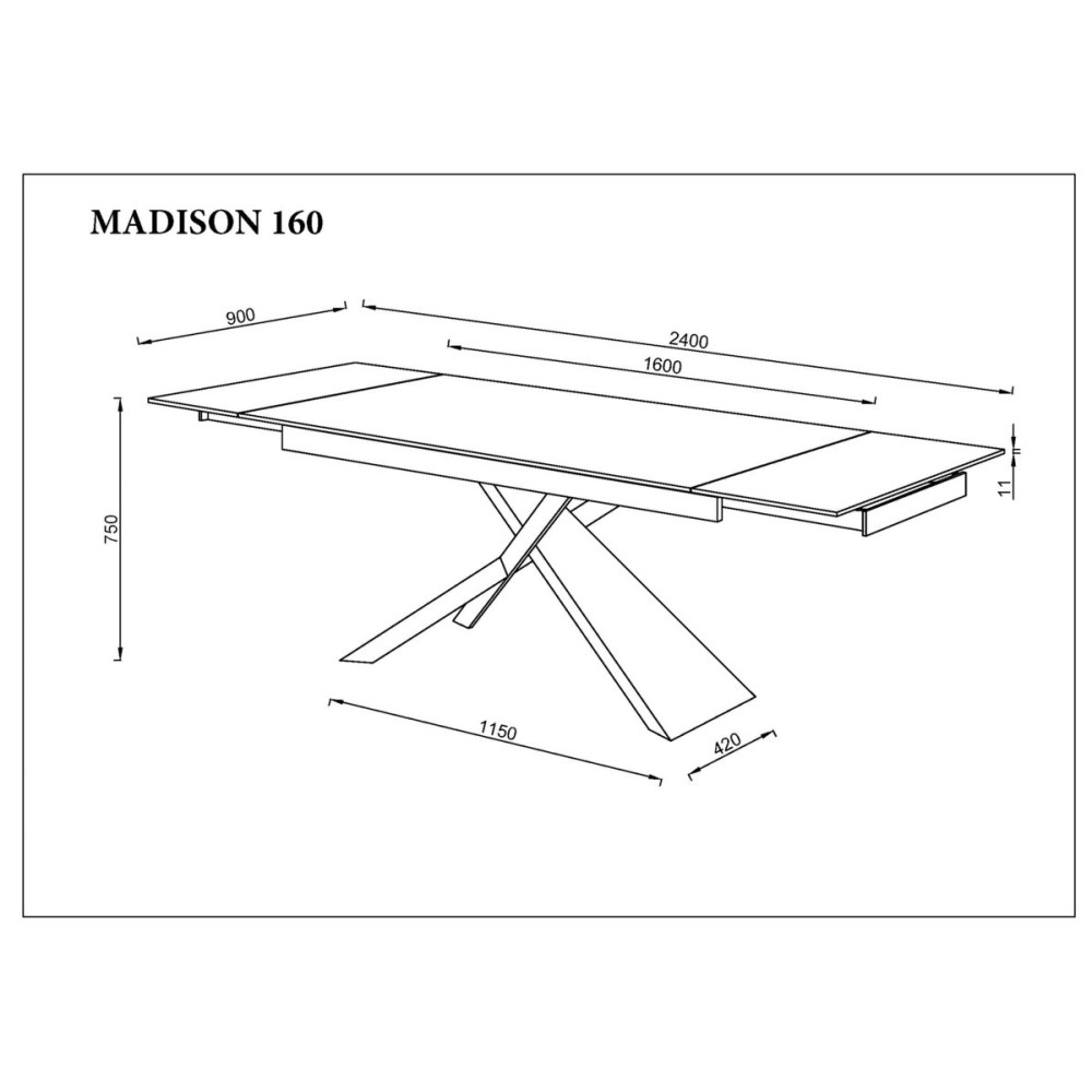 Стіл MADISON CERAMIC 160(240)*90 чорний мат/чорний