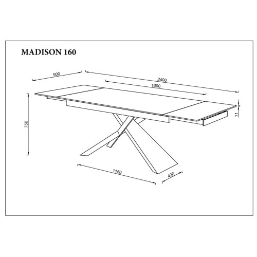 Стіл MADISON CERAMIC 160(240)*90 чорний мат/чорний
