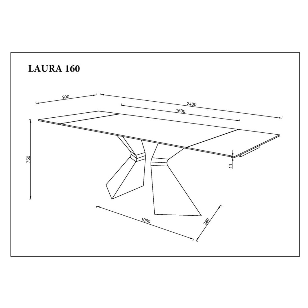 Стіл LAURA CERAMIC 160(240)*90 білий мат/білий