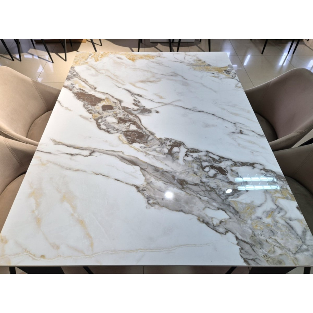 Стіл NORMAN CERAMIC 120*90 gold Phoenix глянець/чорний каркас