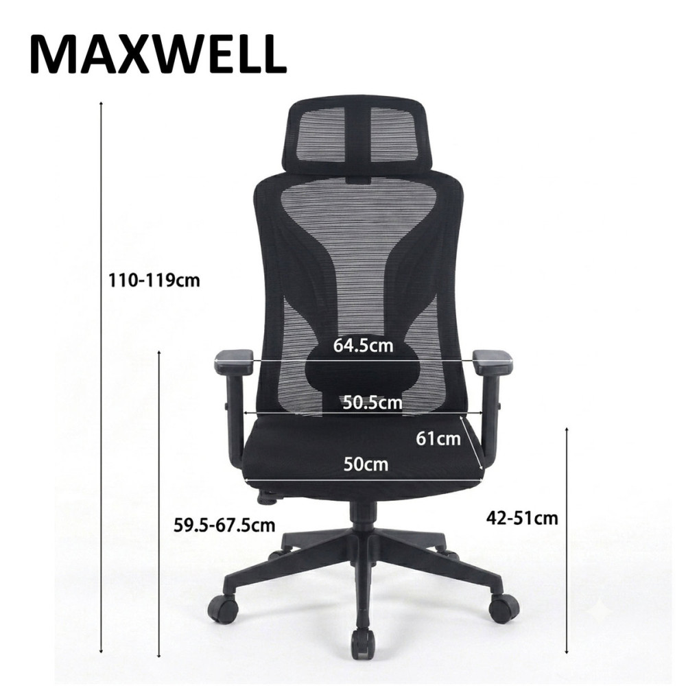 Крісло поворотне MAXWELL чорне/чорний каркас
