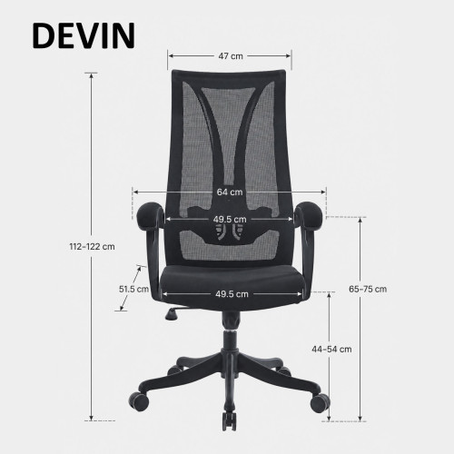 Крісло поворотне DEVIN чорне/чорний каркас
