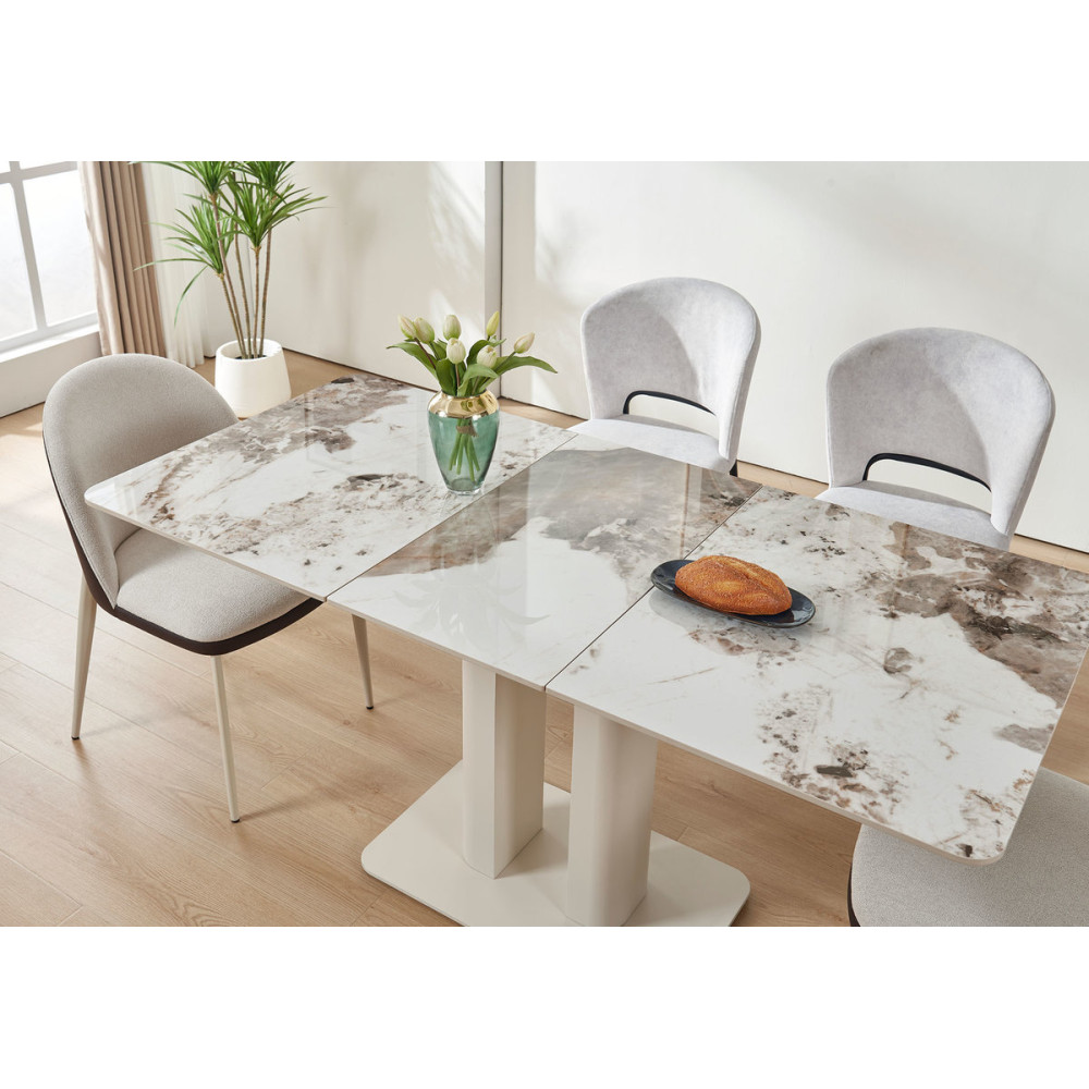 Стіл ROTTERDAM CERAMIC 120(160)*75 білий глянець/кашемір