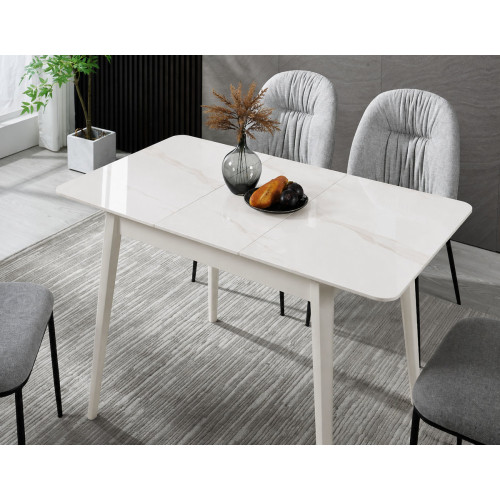 Стіл TALLINN CERAMIC 90(120)*70 білий глянець/кашемір