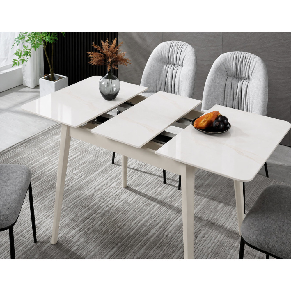 Стіл TALLINN CERAMIC 90(120)*70 білий глянець/кашемір