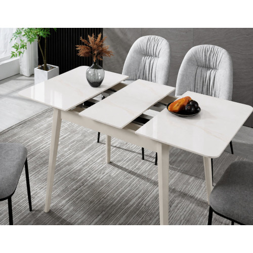 Стіл TALLINN CERAMIC 90(120)*70 білий глянець/кашемір