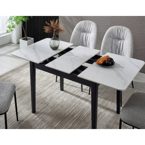 Стіл TALLINN CERAMIC 90(120)*70 білий/чорний каркас