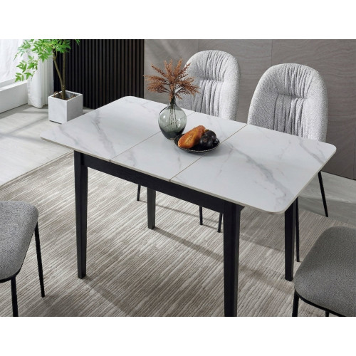 Стіл TALLINN CERAMIC 90(120)*70 білий/чорний каркас