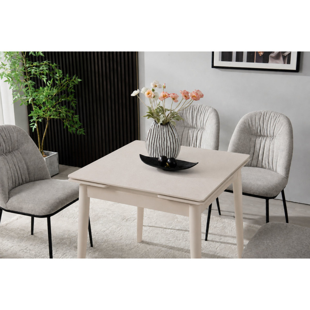 Стіл AVENTO CERAMIC 80(130)*80 білий/кашемір