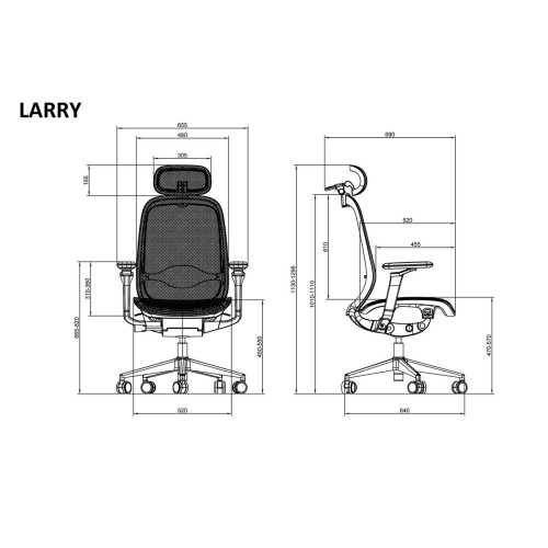 Крісло поворотне LARRY чорна сітка/алюміній