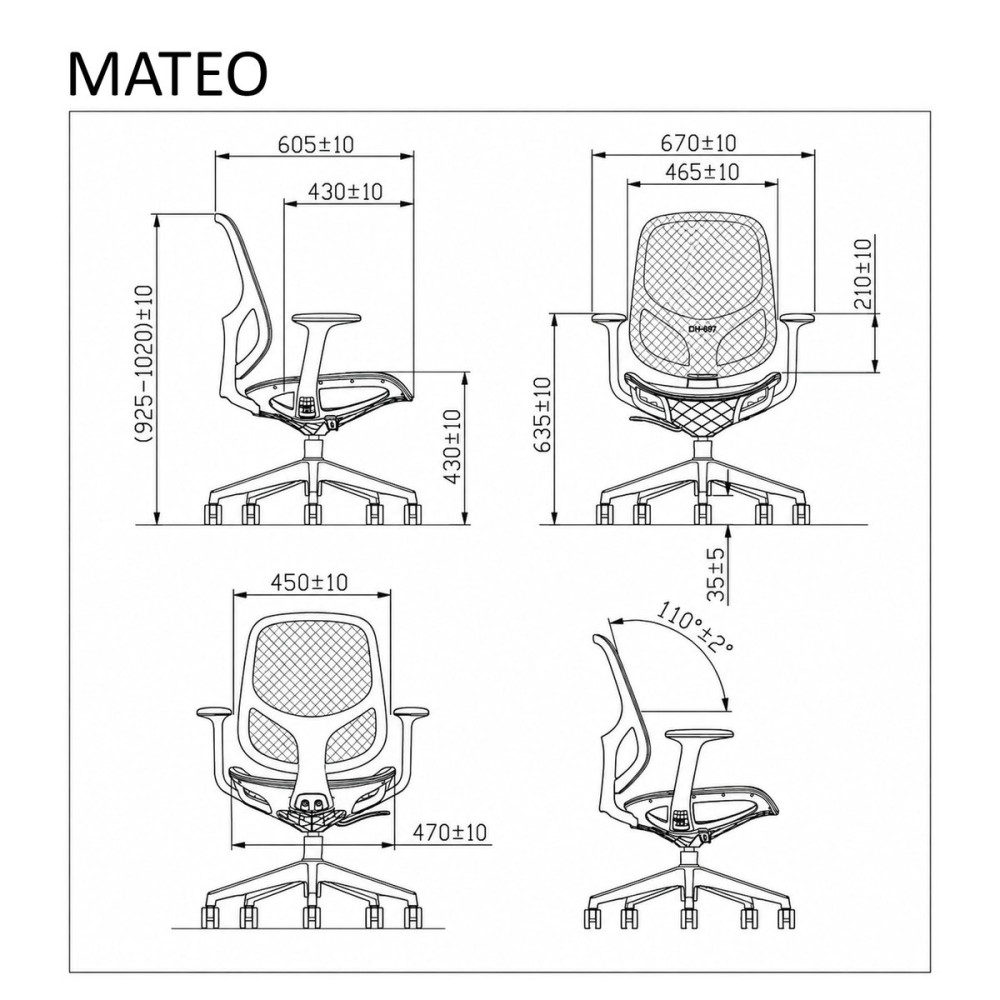 Крісло поворотне MATEO чорне/чорний каркас