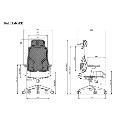 Крісло поворотне BALTIMORE сіра тканина/чорний каркас
