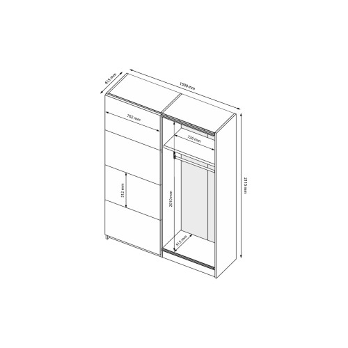 ШАФА-КУПЕ Міла Miromark 1,5х2,1м (*Двері Глянець Білий*)