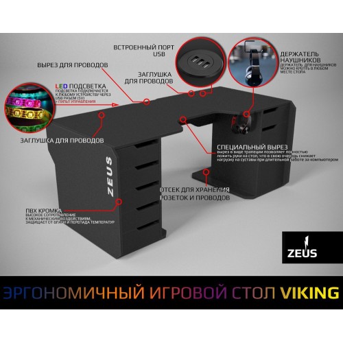 Геймерський ергономічний стіл Viking-2L Zeus