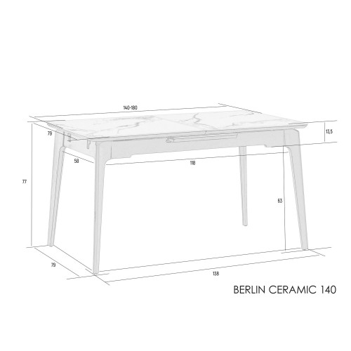 Стіл Berlin Ceramic 140(180)x80 чорний мат Signal-k