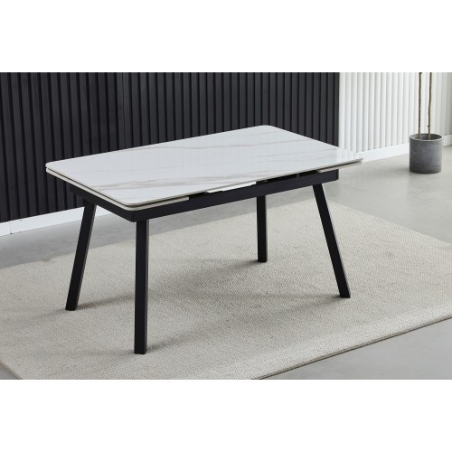 Стіл Madrid Ceramic 140(200)x85 білий глянець / чорний каркас Signal-k