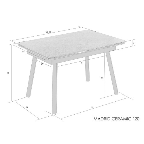 Стіл Madrid Ceramic 120(180)x85 сірий глянець / чорний каркас Signal-k